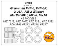 Grumman F4F-3, F4F-3P Wildcat / Martlet Mk.I, Mk.III, Mk.VI, G-36A, FM-2 (AZ MODELS, Admiral) + wheels masks