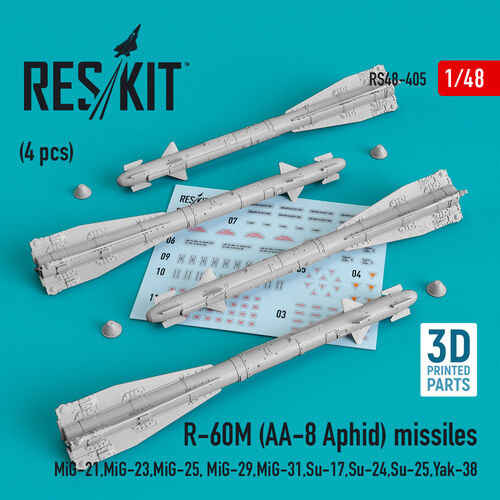 R-60М (AA-8 Aphid) Missiles (4 pcs) (MiG-21, MiG-23, MiG-25, MiG-29, MiG-31, Su-17, Su-24, Su-25, Yak-38) (3D Printing) - Image 1